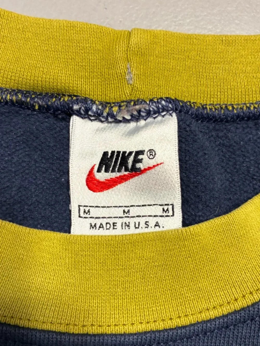 Nike Vintage 90s Colorblock Crewneck Sweatshirt, Navy/Chartreuse, Made in USA